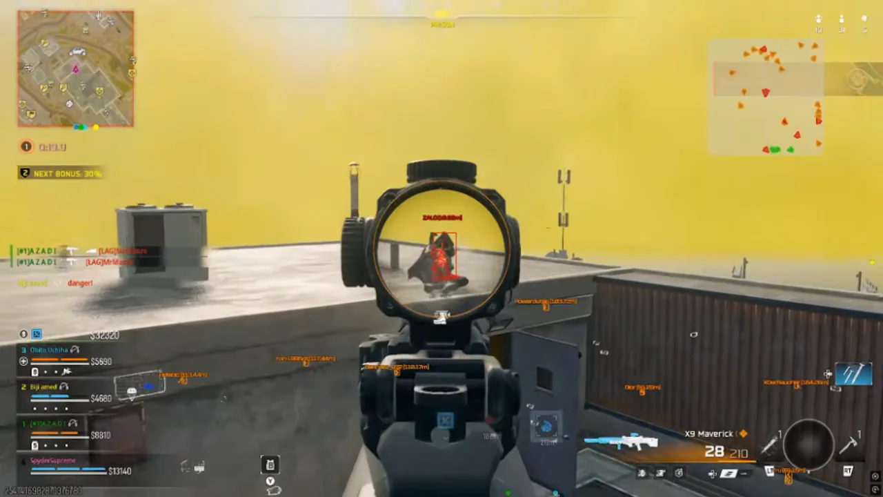 Call of Duty silent Aimbot holding a Warzone operator in a red ESP box inside a sniper reticle