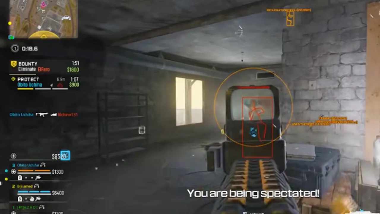 Call of Duty Warzone first-person HUD with ESP box after a Windows PC load