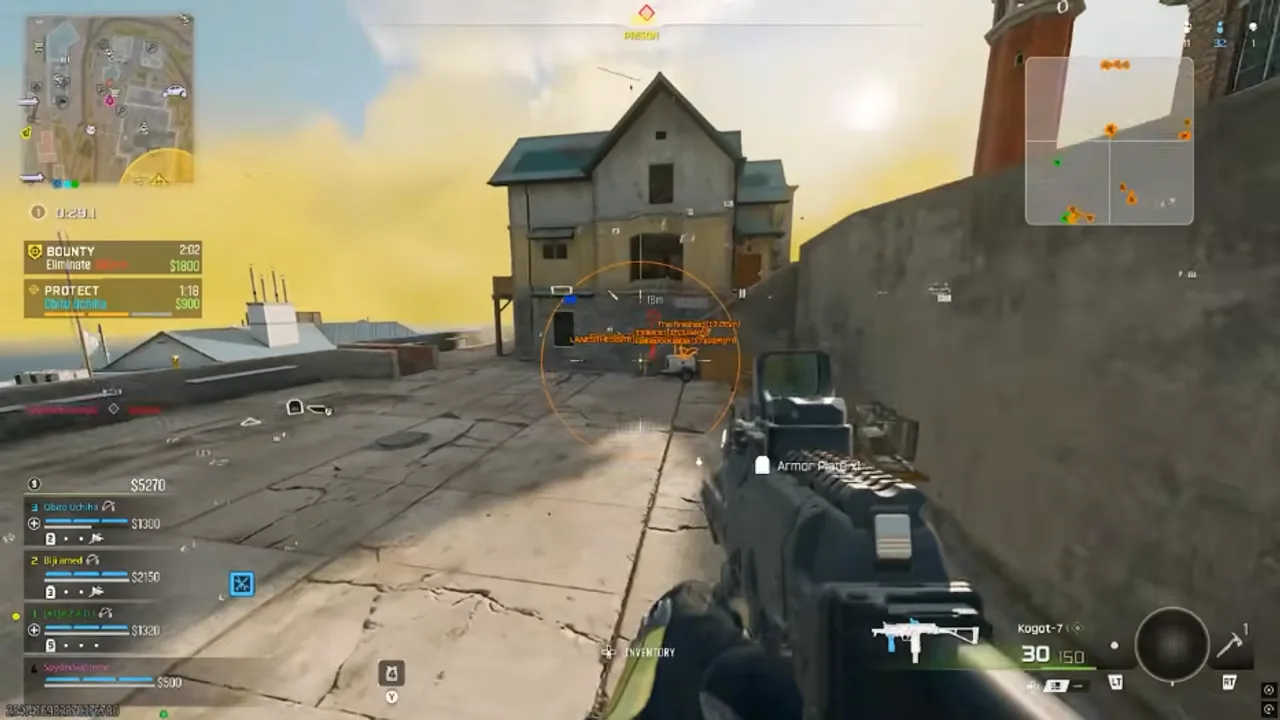 Call of Duty Warzone rooftop after setup with ESP names on operators near a lighthouse